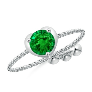 5mm AAAA Round Emerald Solitaire Heart Bolo Ring in White Gold