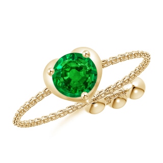 5mm AAAA Round Emerald Solitaire Heart Bolo Ring in Yellow Gold