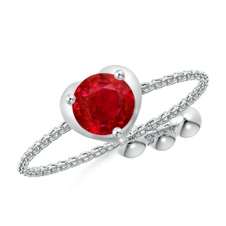 5mm AAA Round Ruby Solitaire Heart Bolo Ring in White Gold