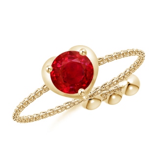 5mm AAA Round Ruby Solitaire Heart Bolo Ring in Yellow Gold