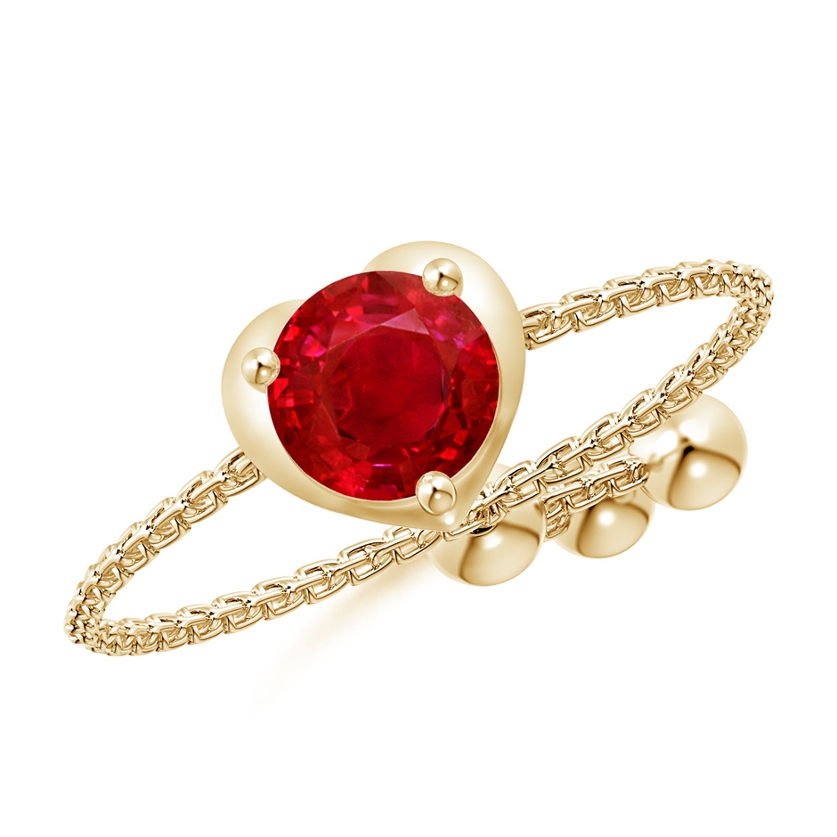 5mm AAA Round Ruby Solitaire Heart Bolo Ring in Yellow Gold 