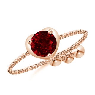 5mm AAAA Round Ruby Solitaire Heart Bolo Ring in Rose Gold