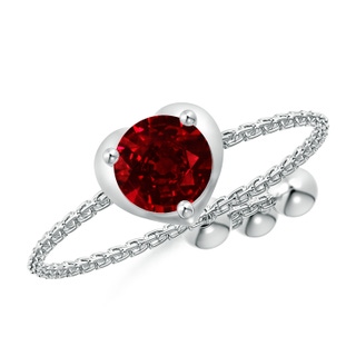 5mm AAAA Round Ruby Solitaire Heart Bolo Ring in White Gold