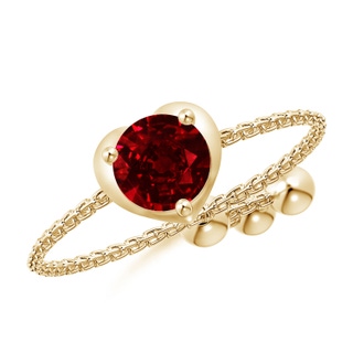 5mm AAAA Round Ruby Solitaire Heart Bolo Ring in Yellow Gold