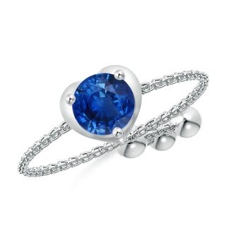 5mm AAA Round Sapphire Solitaire Heart Bolo Ring in White Gold