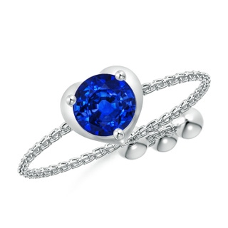 5mm AAAA Round Sapphire Solitaire Heart Bolo Ring in White Gold