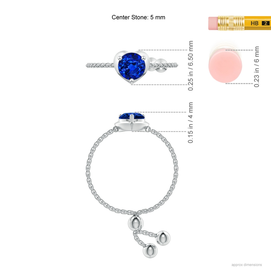 5mm AAAA Round Sapphire Solitaire Heart Bolo Ring in White Gold ruler