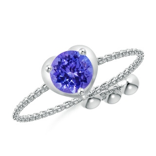 5mm AAAA Round Tanzanite Solitaire Heart Bolo Ring in White Gold