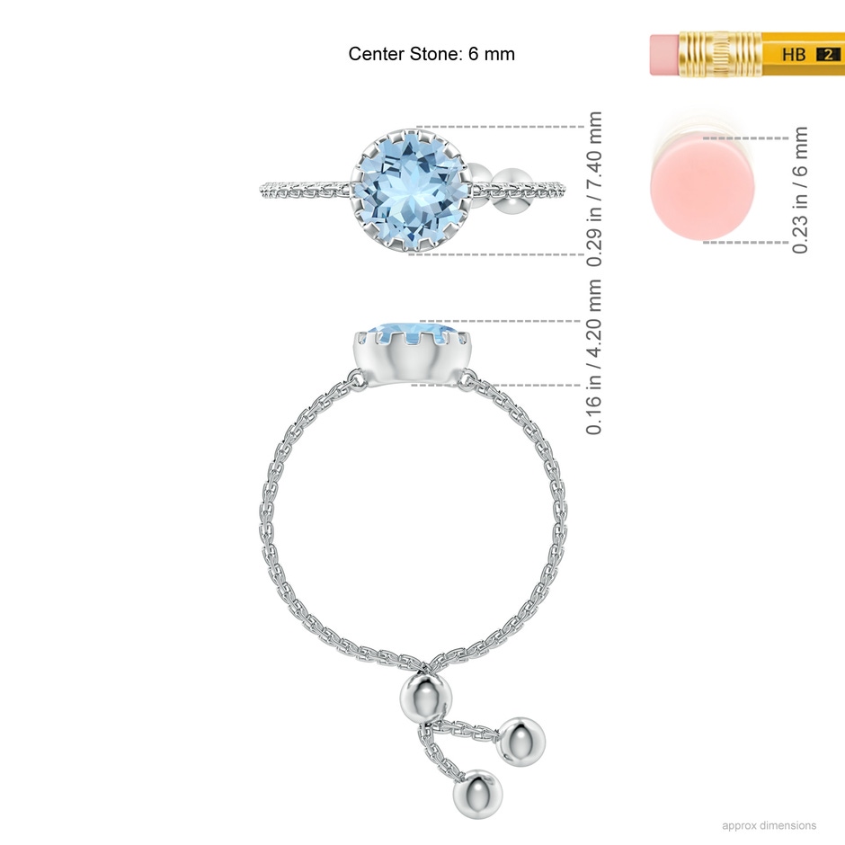 6mm AAA Multi Prong-Set Aquamarine Solitaire Bolo Ring in White Gold ruler