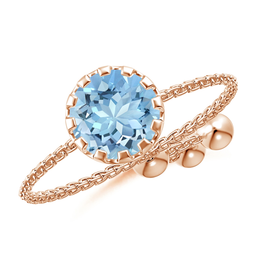 6mm AAAA Multi Prong-Set Aquamarine Solitaire Bolo Ring in Rose Gold