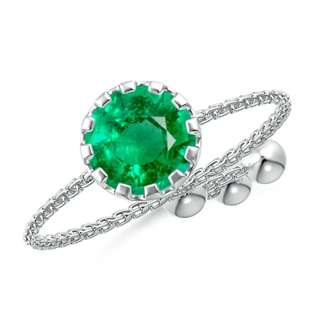 6mm AAA Multi Prong-Set Emerald Solitaire Bolo Ring in White Gold