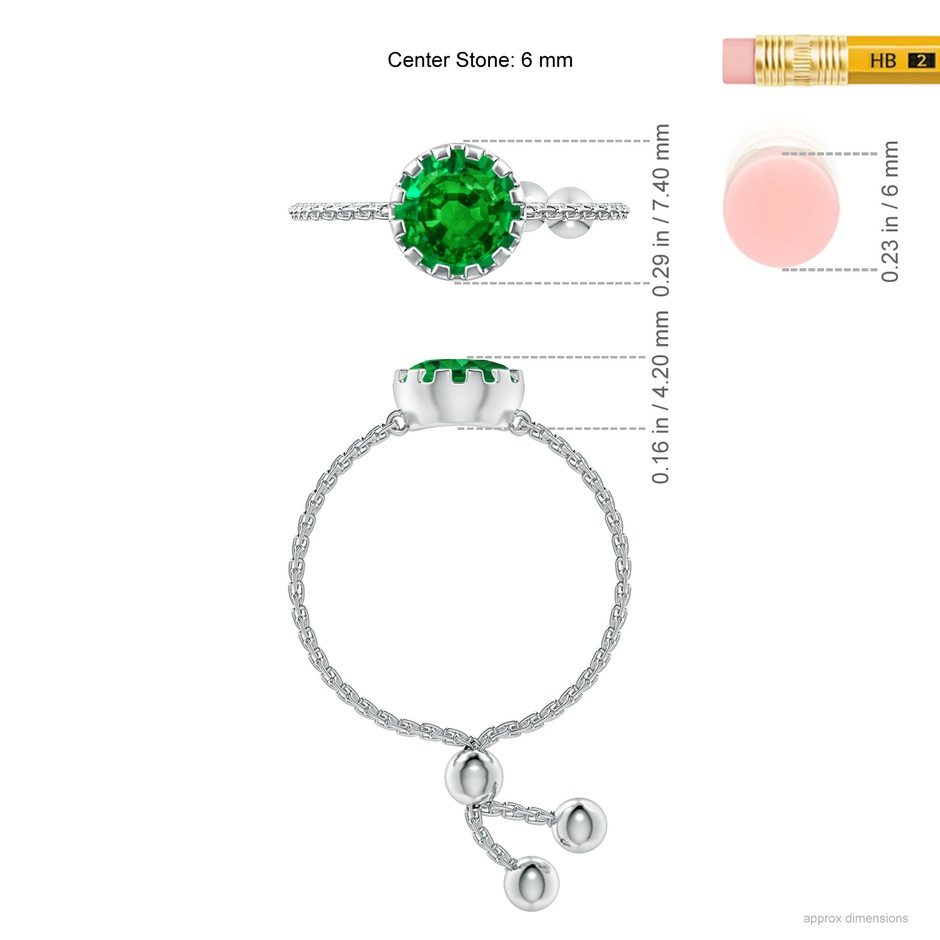 6mm Lab-Grown Multi Prong-Set Emerald Solitaire Bolo Ring in White Gold ruler