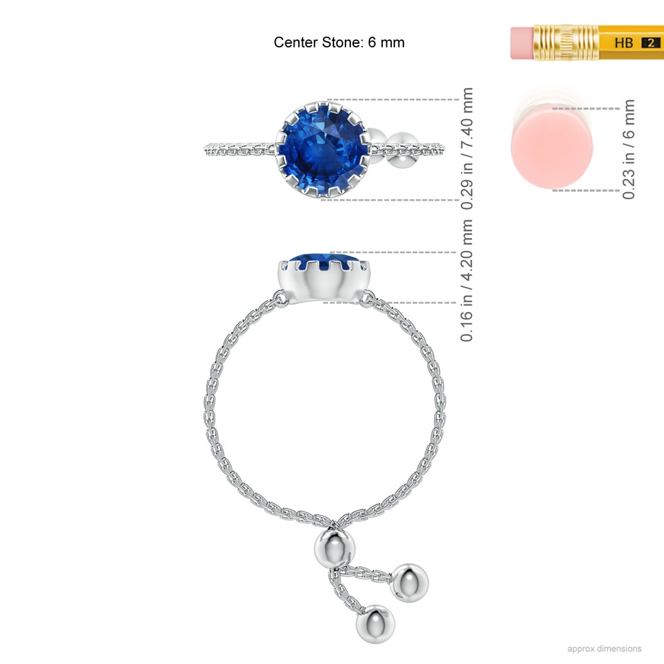 6mm AAA Multi Prong-Set Sapphire Solitaire Bolo Ring in White Gold ruler