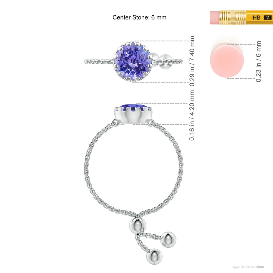 6mm AAA Multi Prong-Set Tanzanite Solitaire Bolo Ring in White Gold ruler