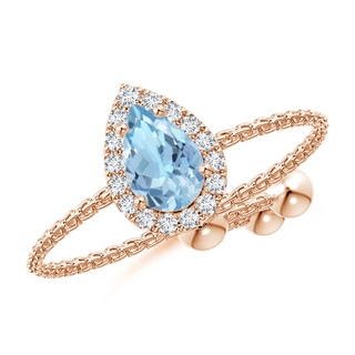 6x4mm AAA Pear-Shaped Aquamarine Halo Bolo Ring in Rose Gold