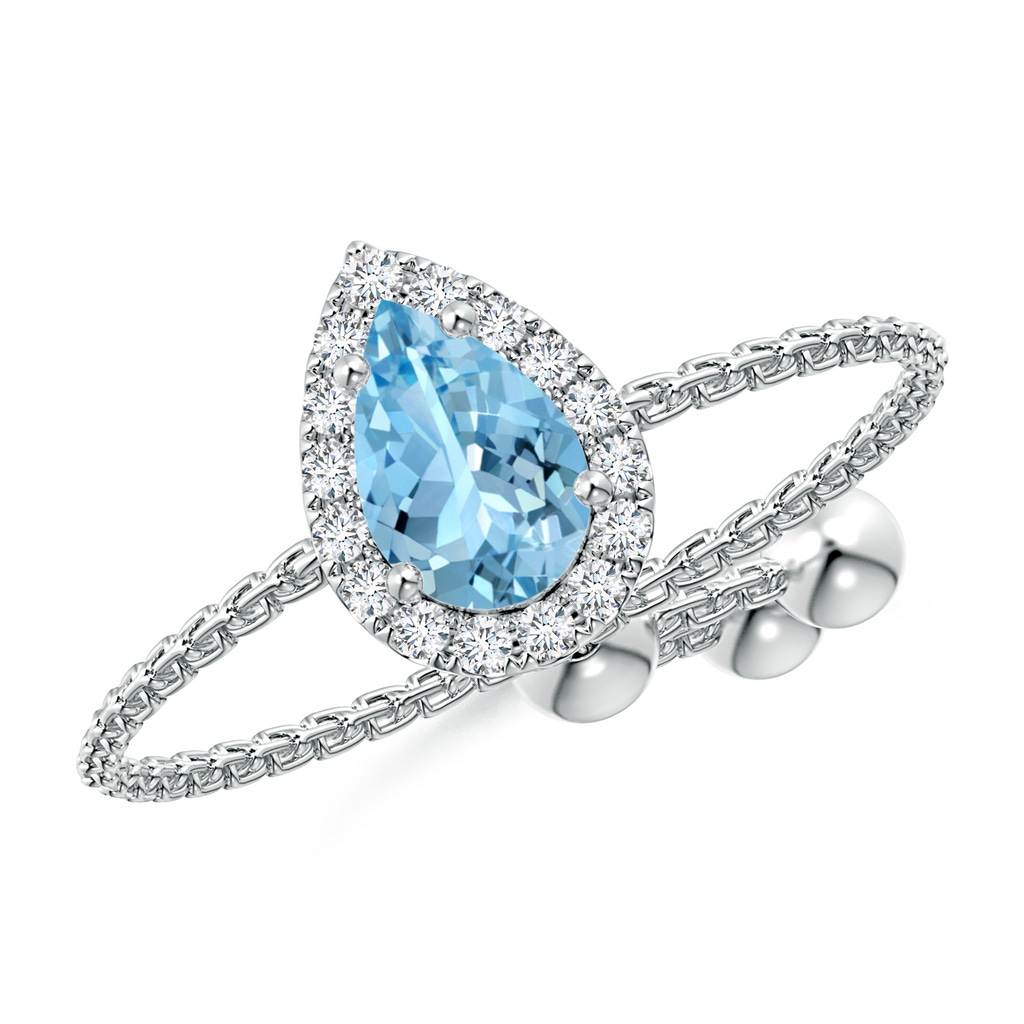 6x4mm AAAA Pear-Shaped Aquamarine Halo Bolo Ring in White Gold