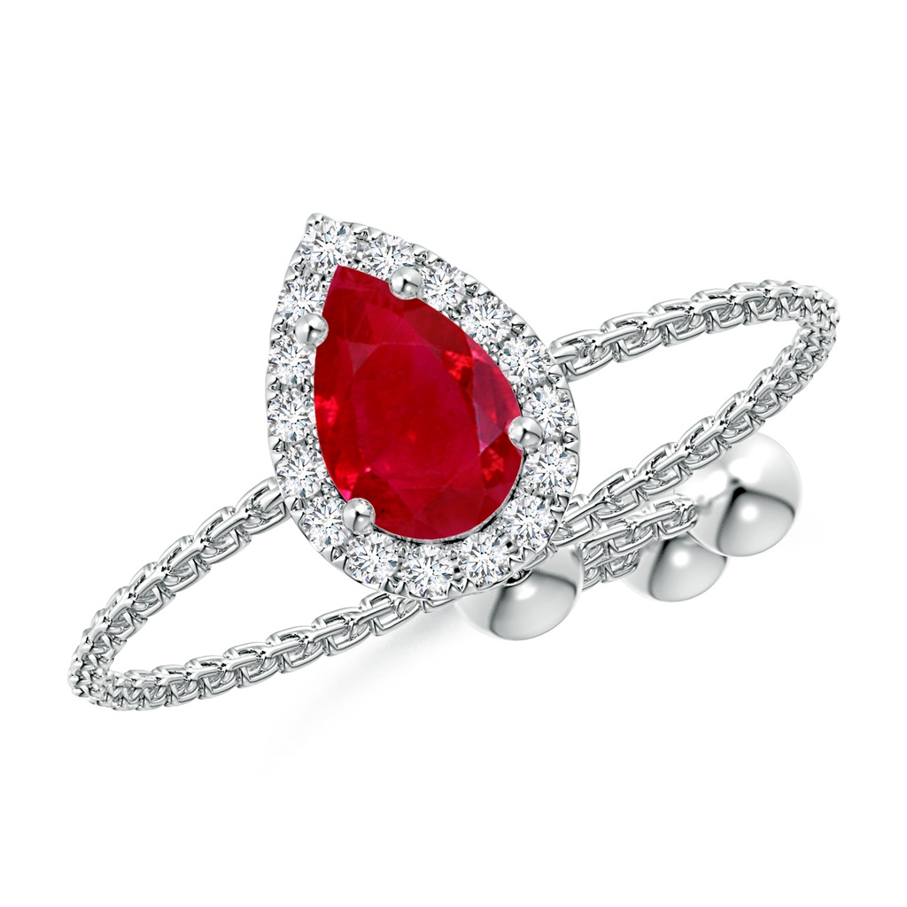 6x4mm AAA Pear-Shaped Ruby Halo Bolo Ring in White Gold