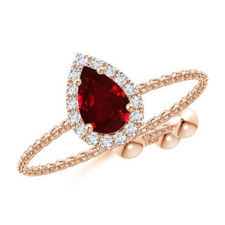 6x4mm AAAA Pear-Shaped Ruby Halo Bolo Ring in Rose Gold