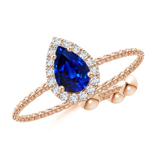 6x4mm AAAA Pear-Shaped Sapphire Halo Bolo Ring in Rose Gold