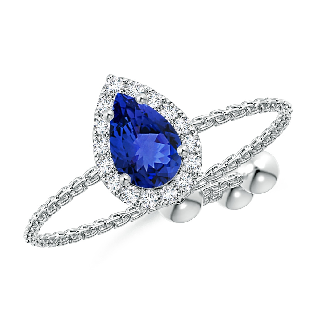 6x4mm AAA Pear-Shaped Tanzanite Halo Bolo Ring in White Gold