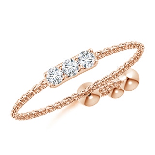 2mm GVS2 Three Stone Diamond Bar Bolo Ring in Rose Gold