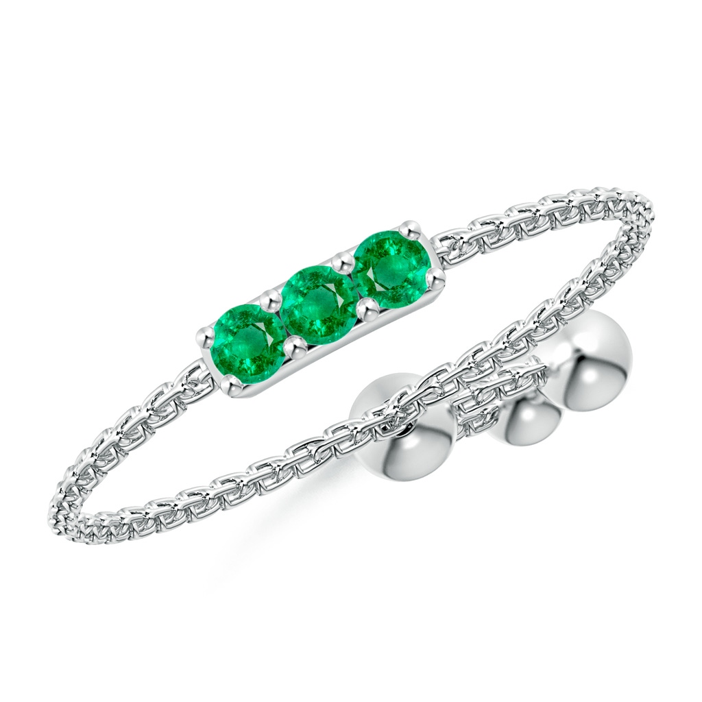 2mm AAA Three Stone Emerald Bar Bolo Ring in White Gold