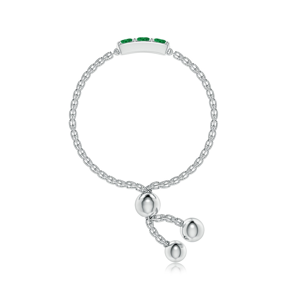 2mm AAA Three Stone Emerald Bar Bolo Ring in White Gold side-2