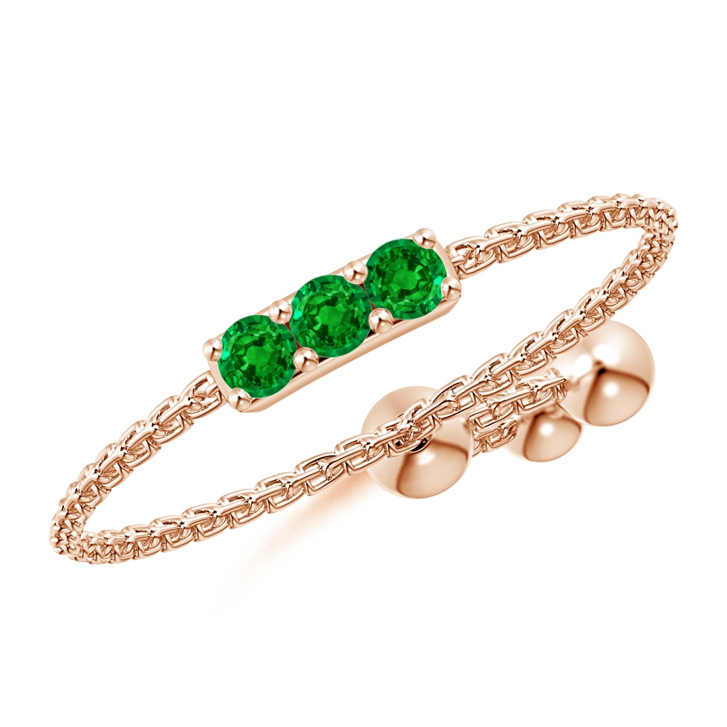 2mm AAAA Three Stone Emerald Bar Bolo Ring in Rose Gold
