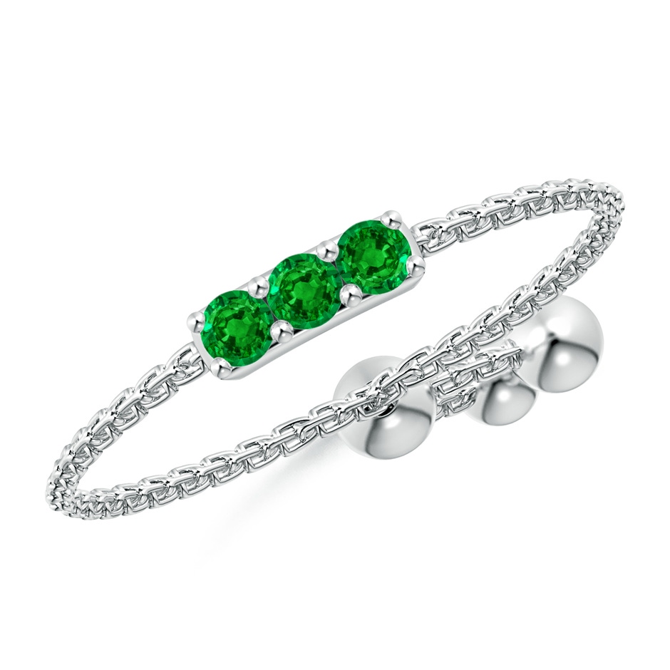 2mm AAAA Three Stone Emerald Bar Bolo Ring in White Gold 