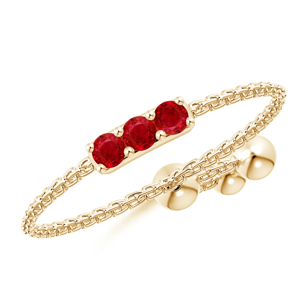 2mm AAA Three Stone Ruby Bar Bolo Ring in Yellow Gold