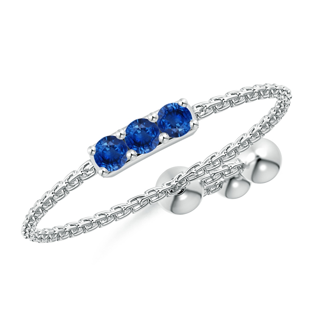 2mm AAA Three Stone Sapphire Bar Bolo Ring in White Gold