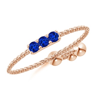 2mm AAAA Three Stone Sapphire Bar Bolo Ring in Rose Gold