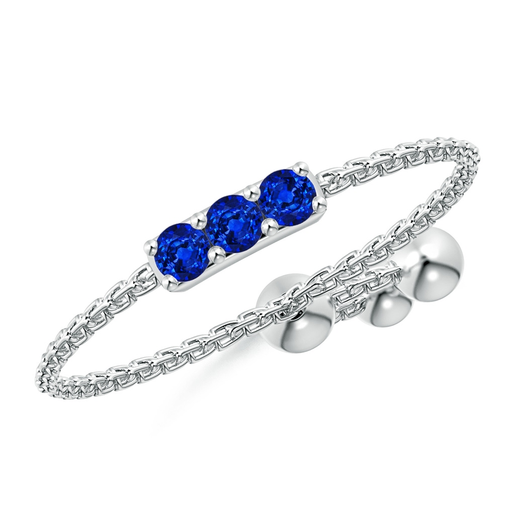 2mm AAAA Three Stone Sapphire Bar Bolo Ring in White Gold