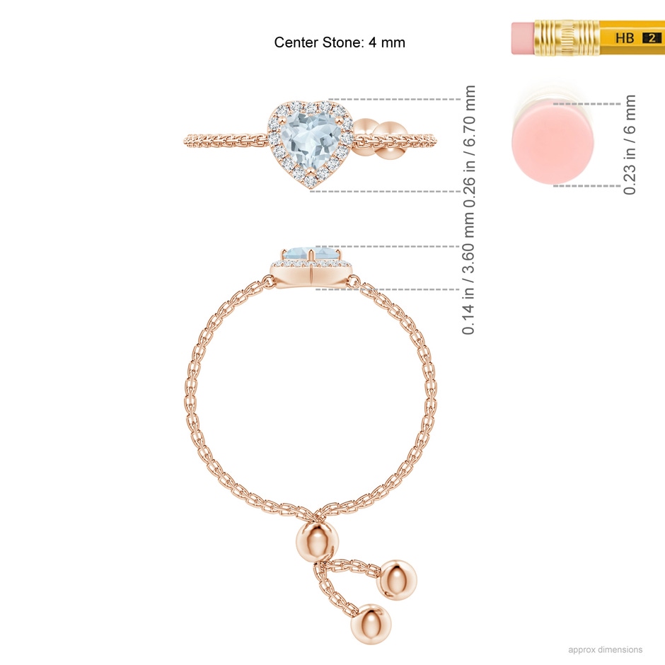 4mm A Heart-Shaped Aquamarine Bolo Ring with Diamond Halo in Rose Gold ruler
