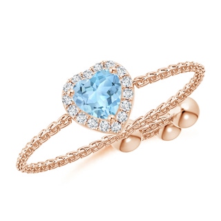 4mm AAA Heart-Shaped Aquamarine Bolo Ring with Diamond Halo in Rose Gold
