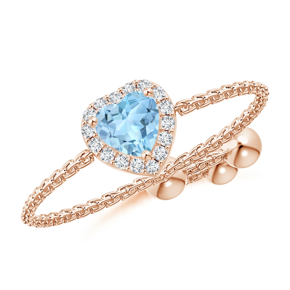 4mm AAA Heart-Shaped Aquamarine Bolo Ring with Diamond Halo in Rose Gold 