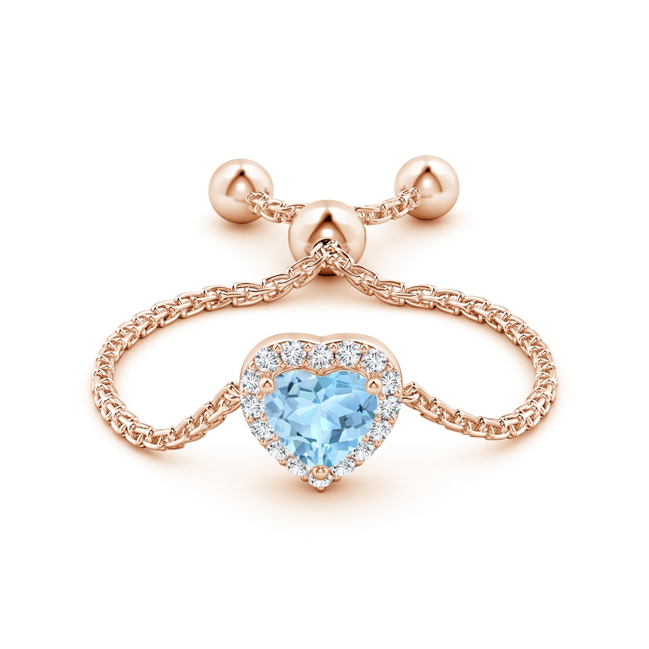 4mm AAA Heart-Shaped Aquamarine Bolo Ring with Diamond Halo in Rose Gold side-1