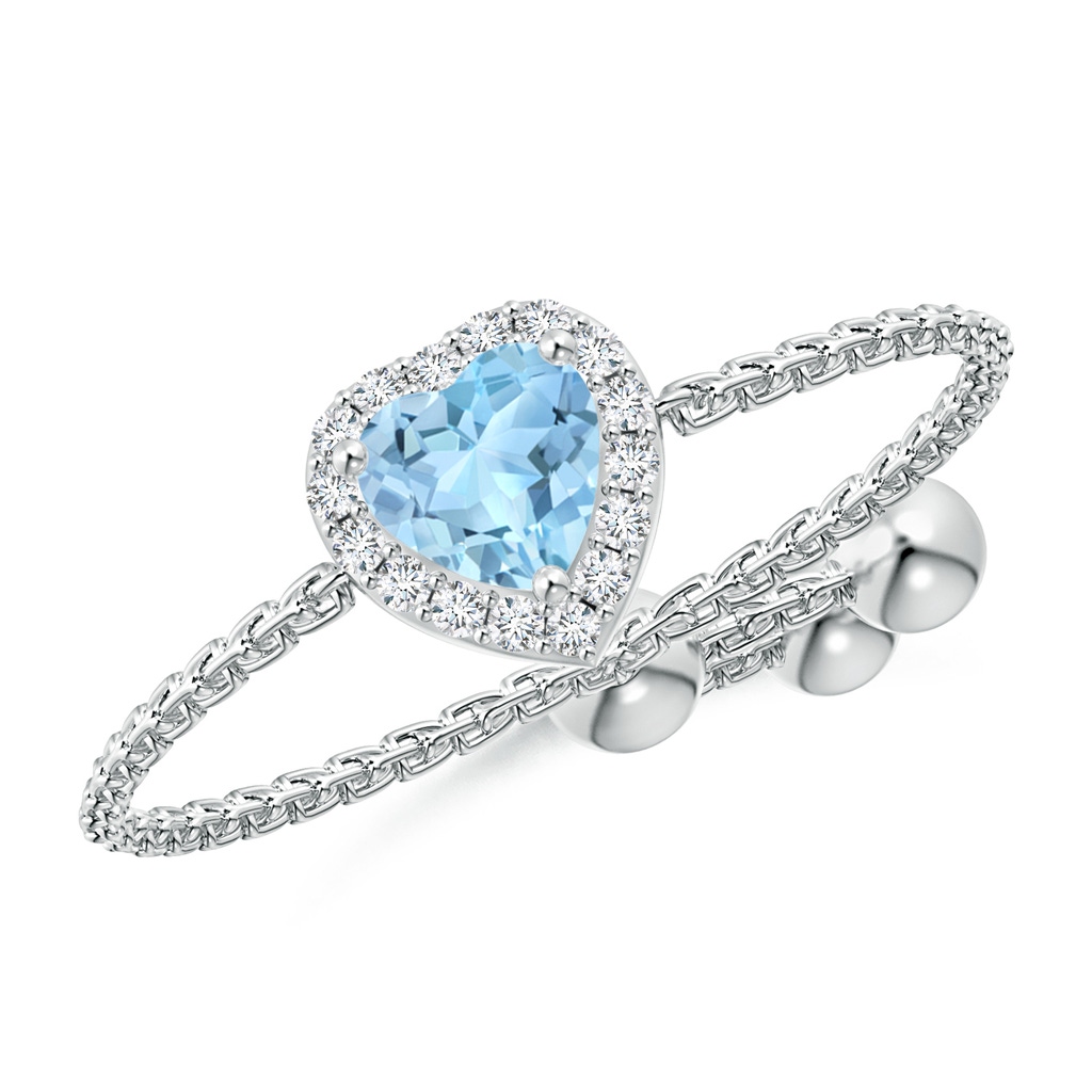 4mm AAA Heart-Shaped Aquamarine Bolo Ring with Diamond Halo in White Gold