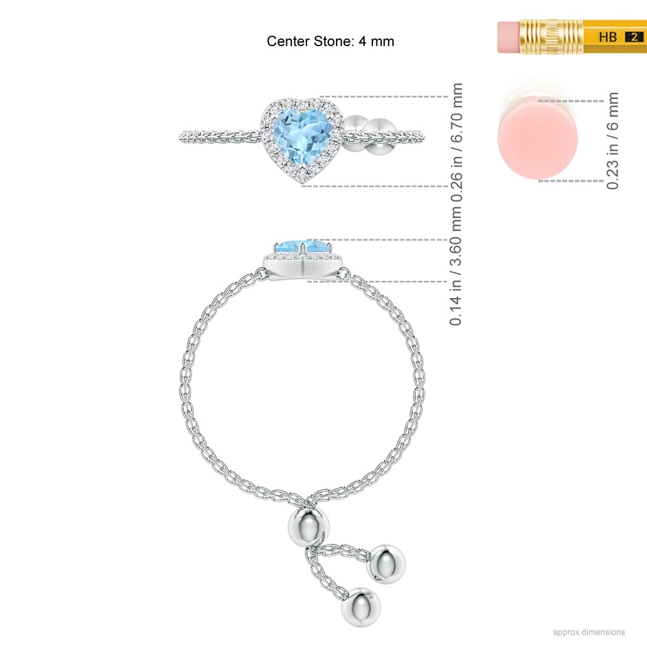 4mm AAA Heart-Shaped Aquamarine Bolo Ring with Diamond Halo in White Gold ruler