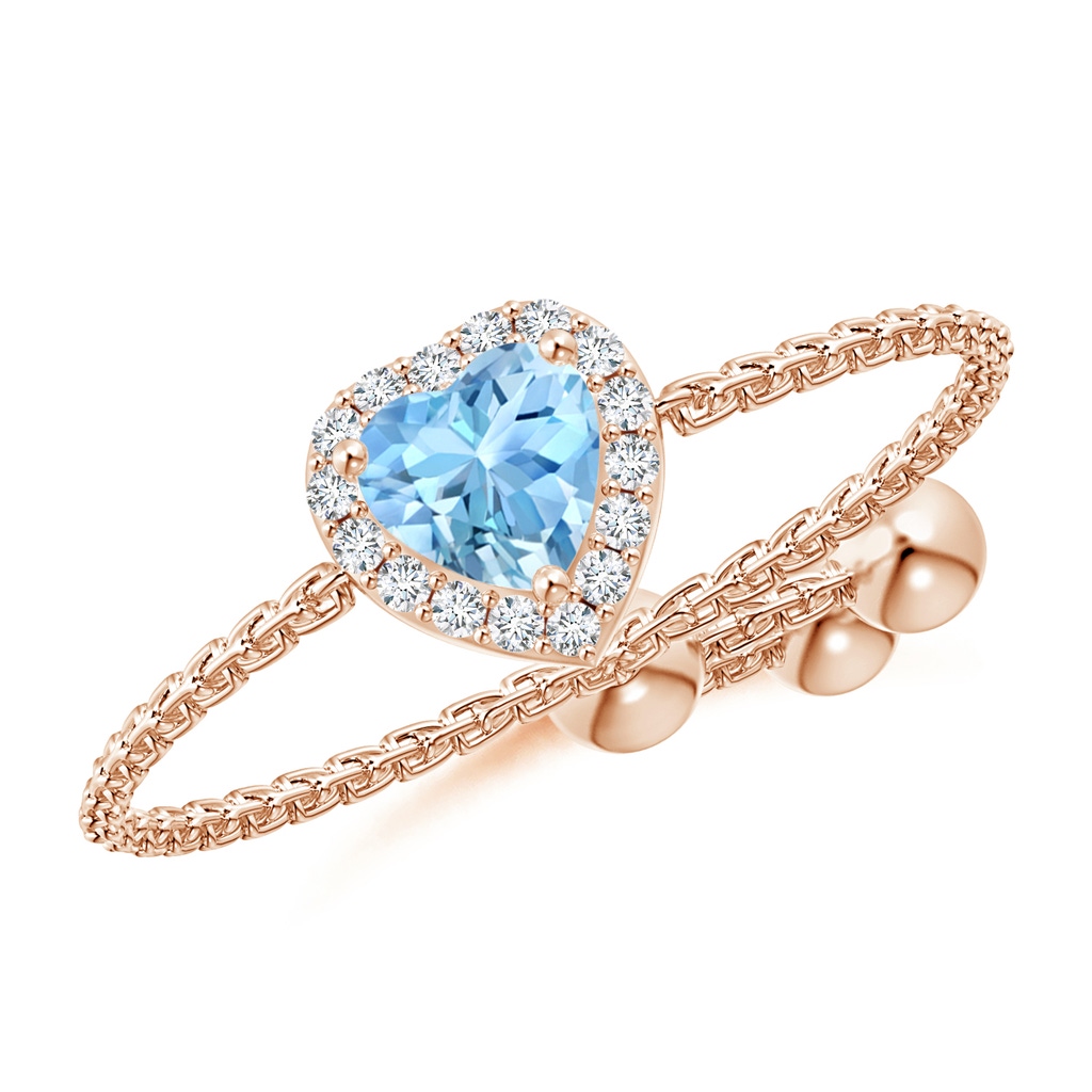 4mm AAAA Heart-Shaped Aquamarine Bolo Ring with Diamond Halo in Rose Gold