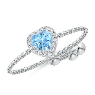 4mm AAAA Heart-Shaped Aquamarine Bolo Ring with Diamond Halo in White Gold