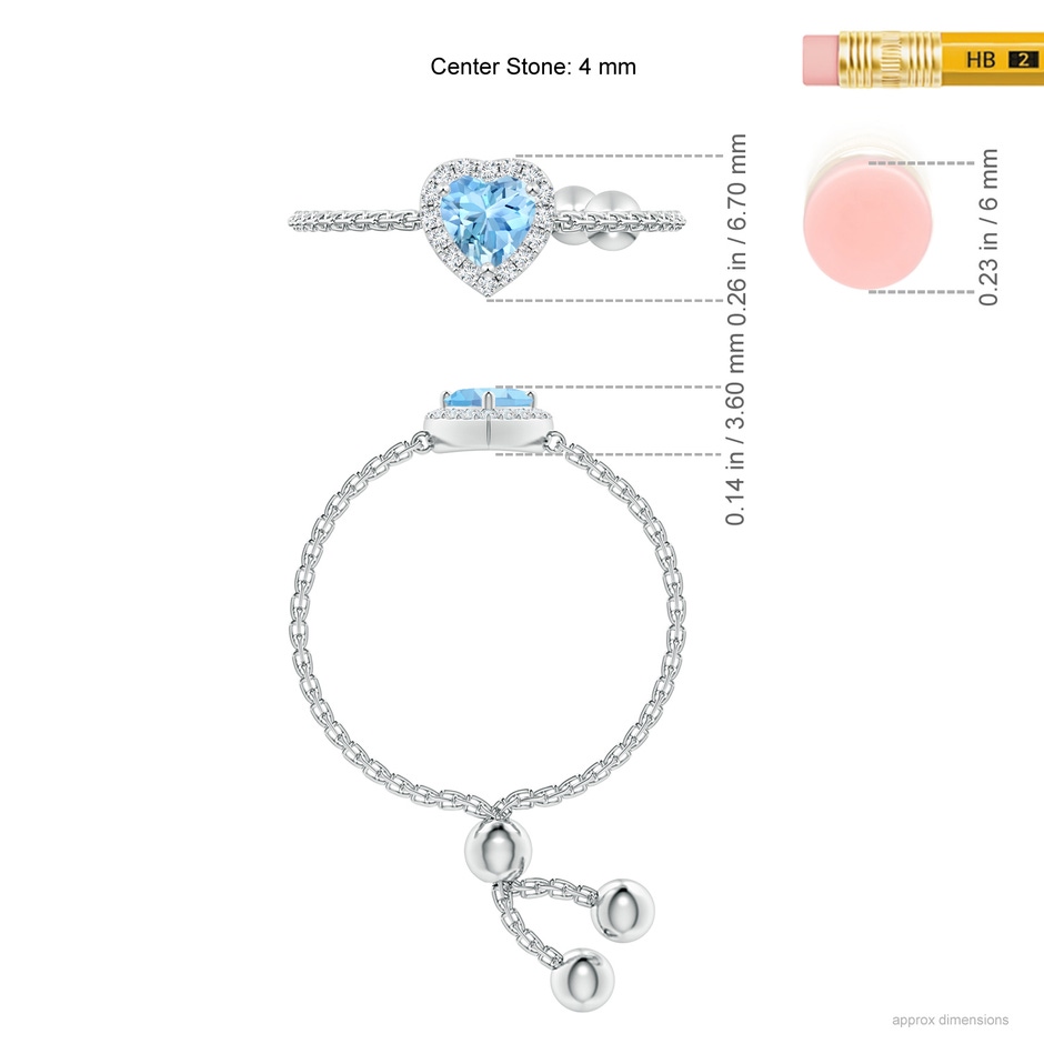 4mm AAAA Heart-Shaped Aquamarine Bolo Ring with Diamond Halo in White Gold ruler