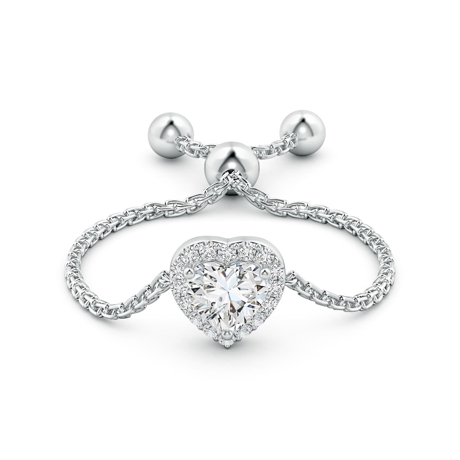 Heart-Shaped Diamond Bolo Ring with Halo