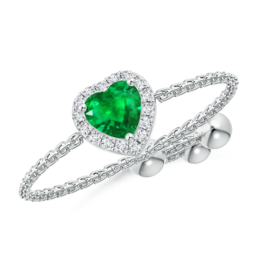 4mm AAA Heart-Shaped Emerald Bolo Ring with Diamond Halo in White Gold