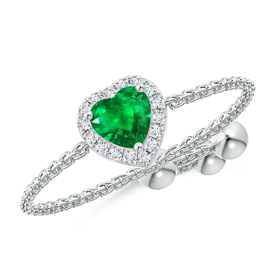 4mm AAA Heart-Shaped Emerald Bolo Ring with Diamond Halo in White Gold 