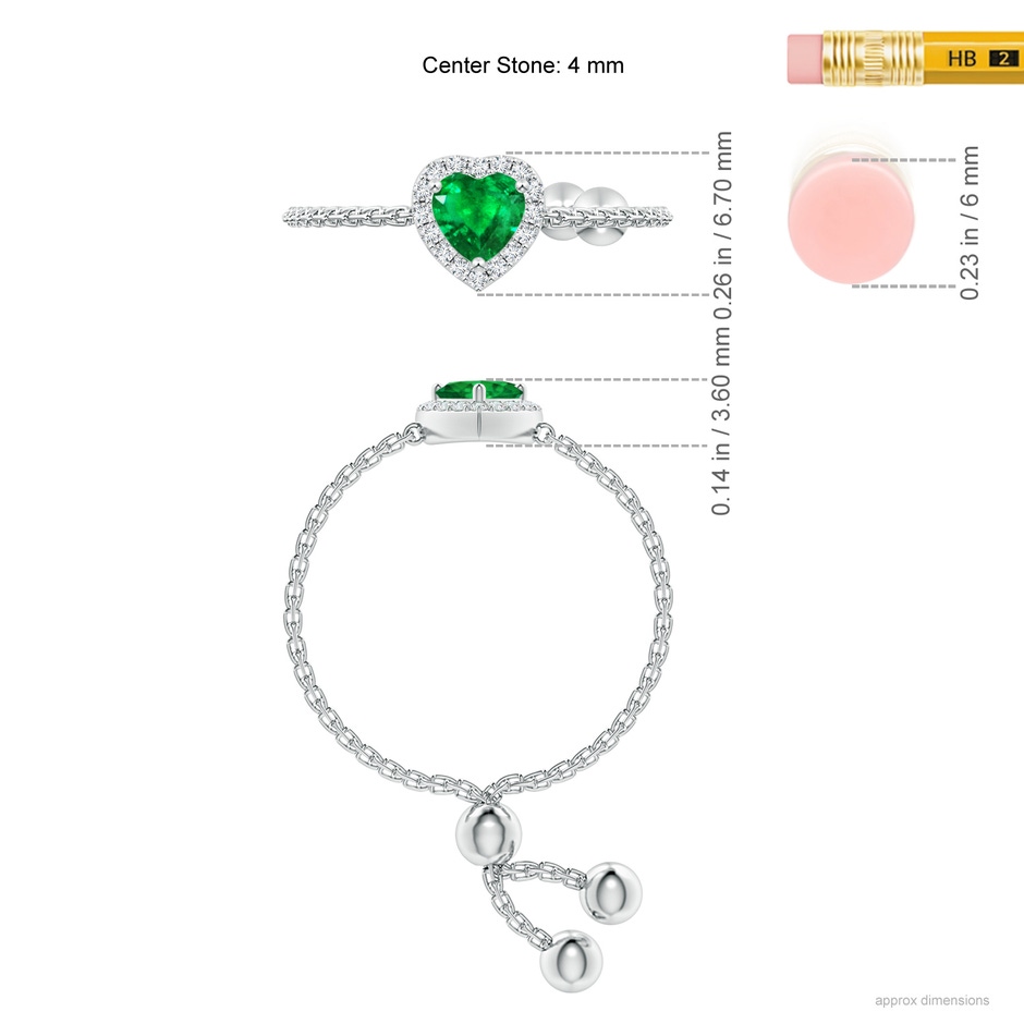 4mm AAA Heart-Shaped Emerald Bolo Ring with Diamond Halo in White Gold ruler