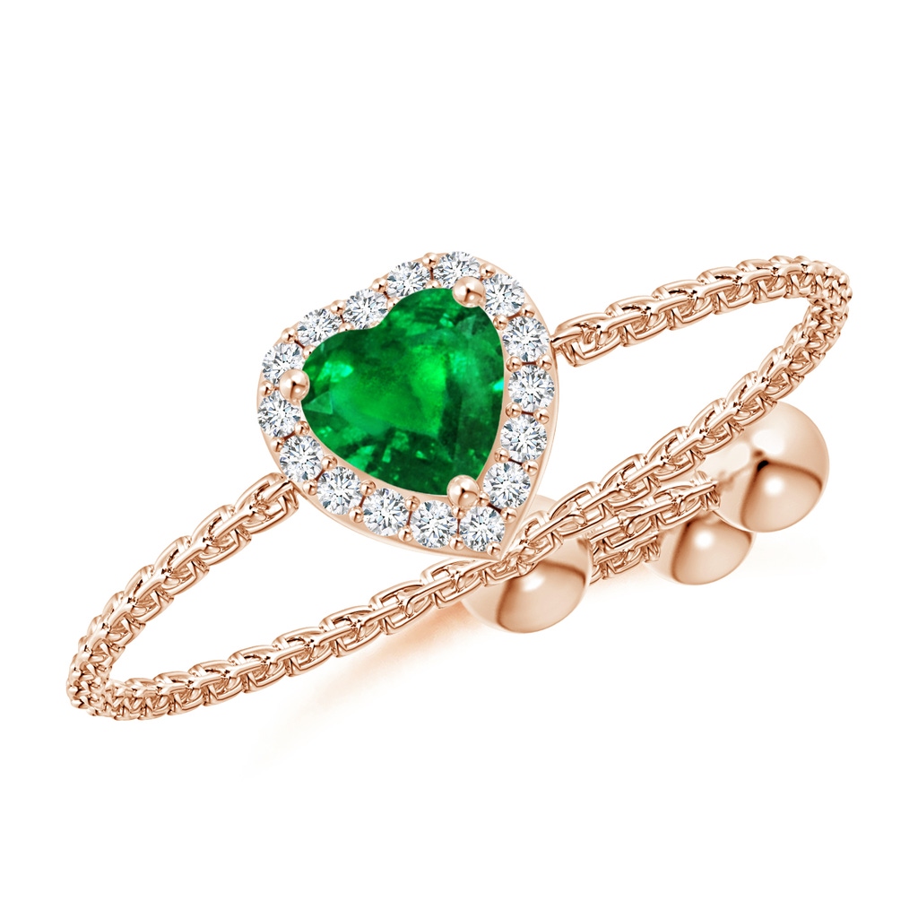 4mm AAAA Heart-Shaped Emerald Bolo Ring with Diamond Halo in Rose Gold
