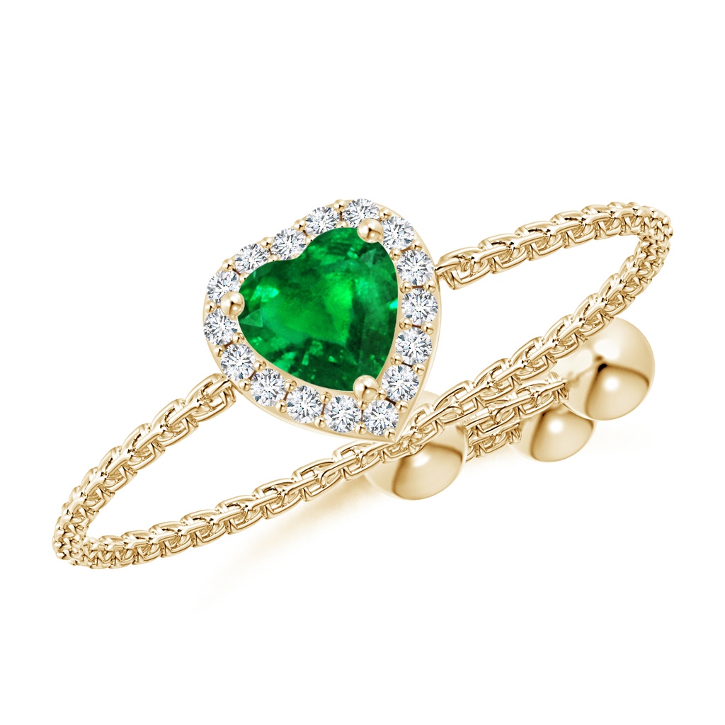 4mm AAAA Heart-Shaped Emerald Bolo Ring with Diamond Halo in Yellow Gold