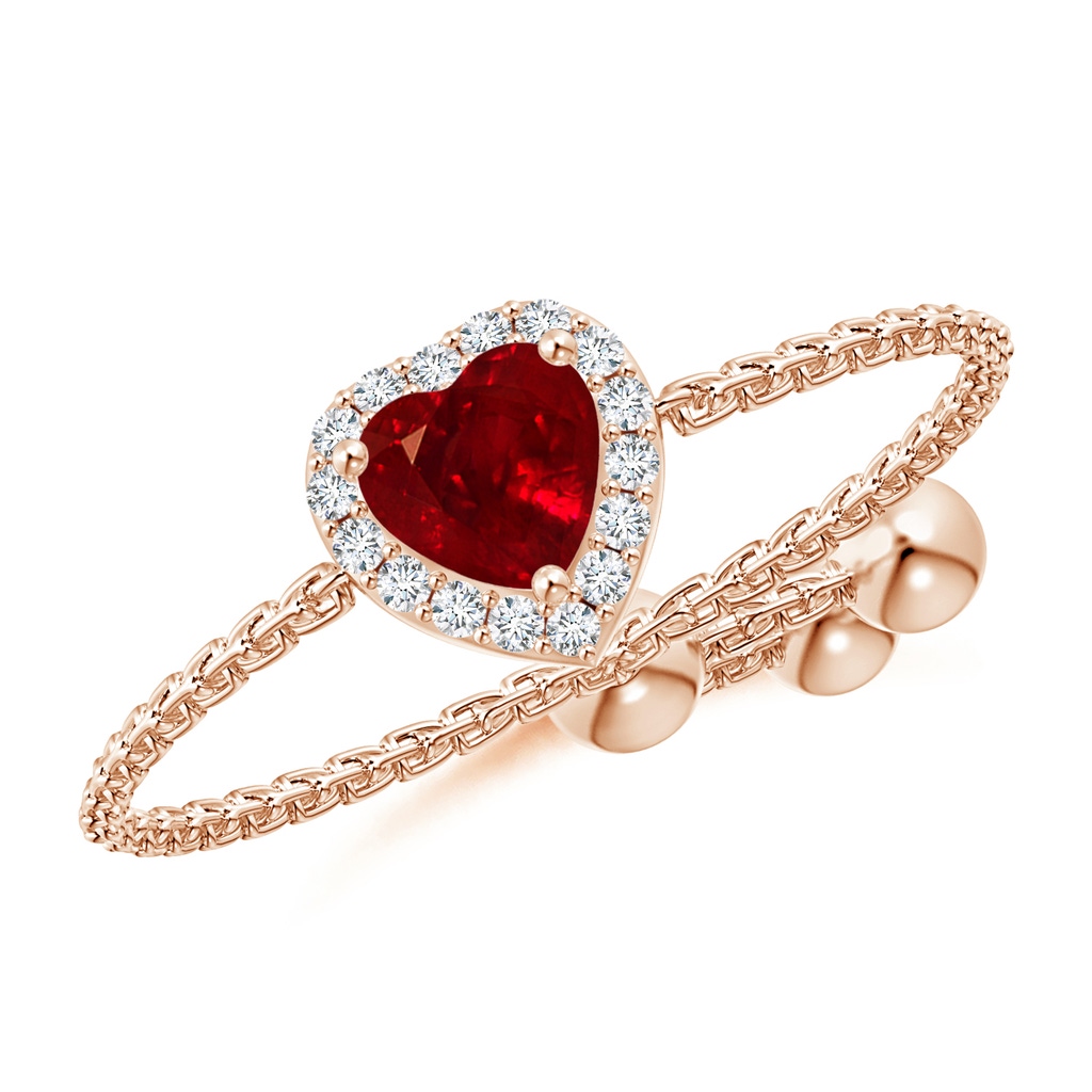 4mm AAAA Heart-Shaped Ruby Bolo Ring with Diamond Halo in Rose Gold
