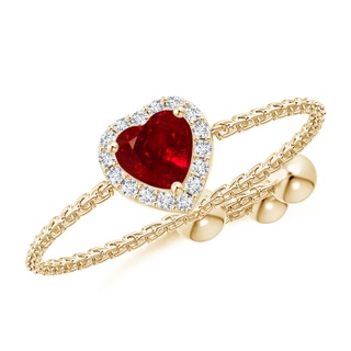 4mm AAAA Heart-Shaped Ruby Bolo Ring with Diamond Halo in Yellow Gold